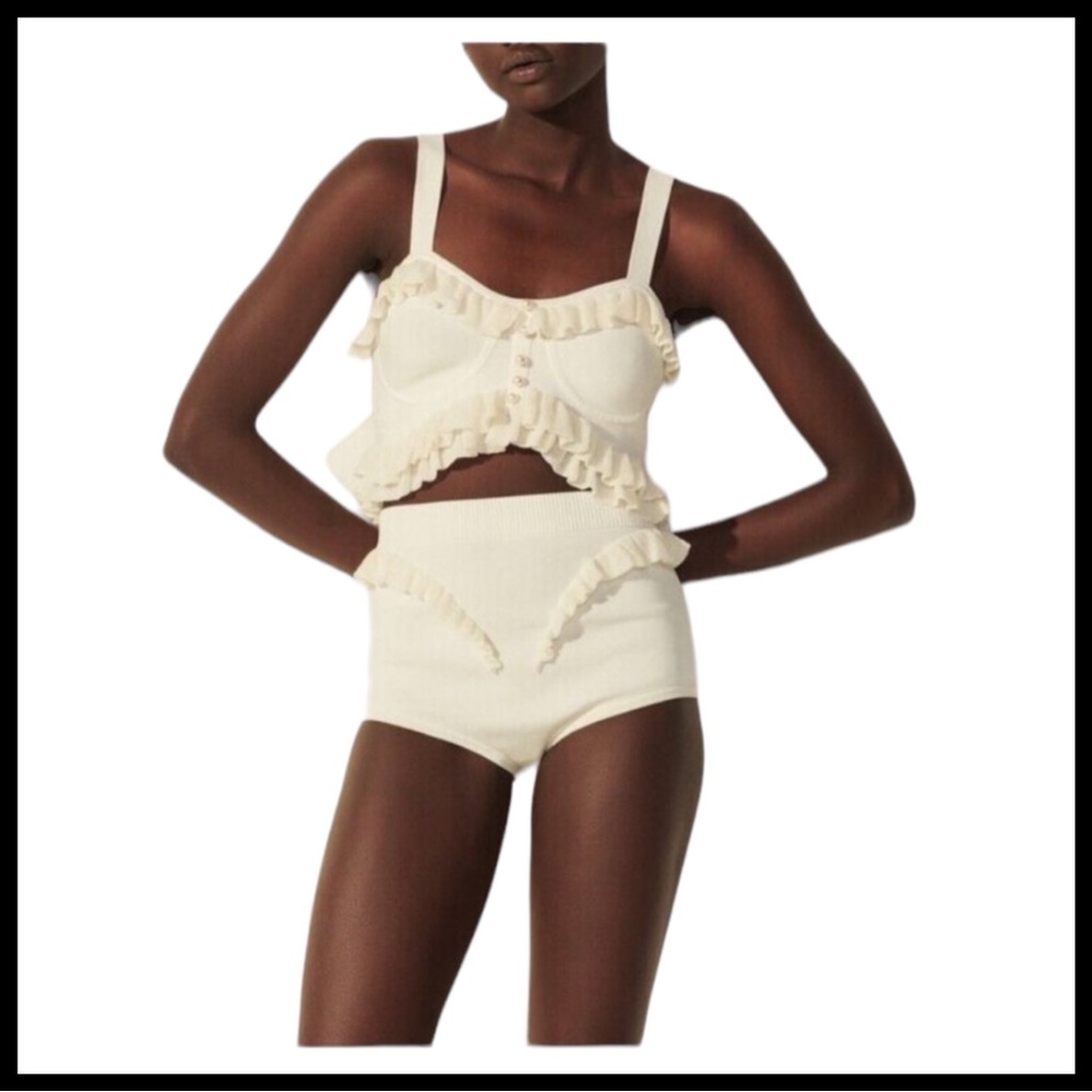 SANDRO NWT Belinda High-Rise Ruffled Knit Brief